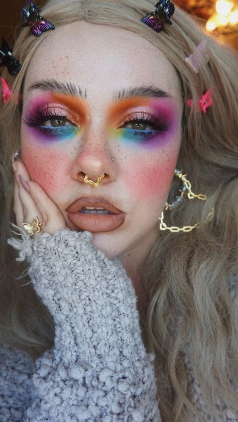 Female Drag Makeup, Fade Into Hue, Freckle Pen, Neon Eyeshadow, Fun Makeup, Pride Makeup, Super Shock, Fall Makeup Looks, Ethereal Makeup