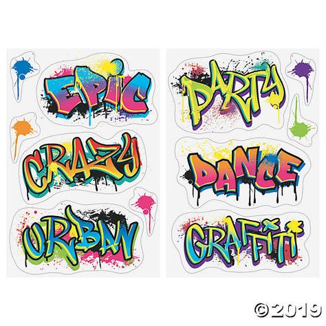 Add some bright colors and funky designs to your 90s or graffiti theme event with these clings! Perfect for using with our concrete stand-ups, sold ... Graffiti Theme, Graffiti Party, Images Pop Art, Alphabet Graffiti, Graffiti Names, Graffiti Art Letters, Arte Doodle, Graffiti Words, Graffiti Writing