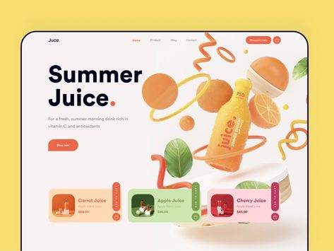 Squash Drink, Antioxidant Juice, Homepage Web, Summer Juice, Food Web Design, Web Ideas, Colorful Website, Juicing With A Blender, Juice Branding