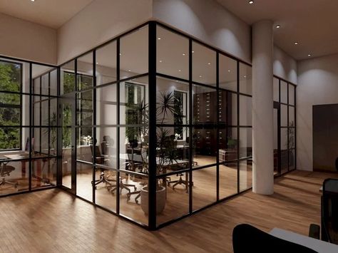 Soundproof Office, We Work Office, Glass Office Partitions, Office Dividers, Partition Walls, Metal Grid, Glass Office, 3d Interior Design, Office Partition