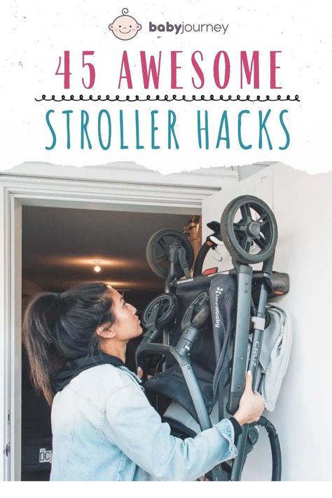 Over the door hooks make excellent stroller hooks to hold your baby gear up and off the floor. This stroller storage idea can free up space in your garage and keep your stroller from getting dirty and grimy while on the ground. #babyjourney #stroller #babyhacks Baby Gear Storage, Stroller Hacks, Bob Stroller, Vista Stroller, Stroller Storage, Uppababy Stroller, Toddler Parenting, City Mom, Baby Storage