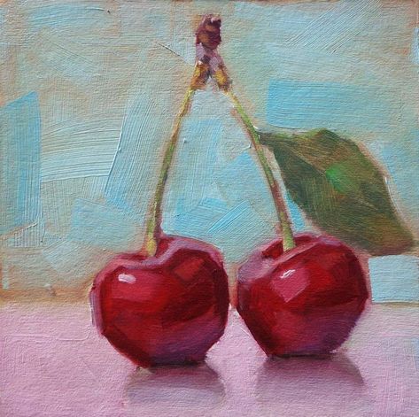 Cherry Still Life, Gauche Painting, Cherries Painting, Wall Art Kitchen, Realism Painting, Oil Pastel Art, Fruit Painting, Art Simple, Red Cherry