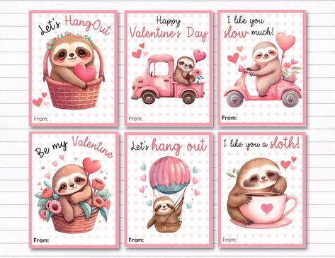 Watercolor Sloth Valentines / Printable Valentine / Sloth - Etsy Canada Sloth Cards, Sloth Valentine, Watercolor Sloth, Valentines Printable, Class Valentines, Printable Valentines Cards, Kids Valentines, Printable Valentine, Classroom Valentine