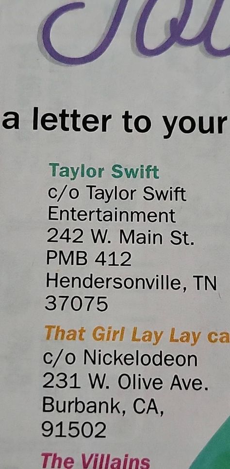 Tylor swift fan mail address ( for all the die hard swifties like me!) Taylor Swift Cute, Letter To Yourself, Taylor Swift Fan, 8th Birthday, Die Hard, Taylor Swift, Swift, Shower, Fan