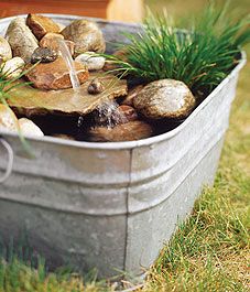 17 Simple DIY Inspirations for Your Home - Pittsburgh Magazine - September 2013 - Pittsburgh, PA Mini Water Garden, Diy Water Feature, Taman Air, Diy Water, Water Features In The Garden, Have Inspiration, The Secret Garden, Garden Oasis, Garden Stakes