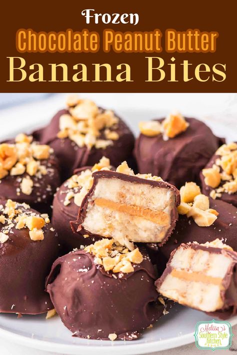 Chocolate Peanut Butter Banana Bites Chocolate Peanut Butter Banana Bites, Frozen Chocolate Bananas, Banana Dip, Fruity Recipes, Chocolate Covered Bananas, Frozen Banana Bites, Frozen Dessert Recipe, Banana Bites, Bite Size Desserts