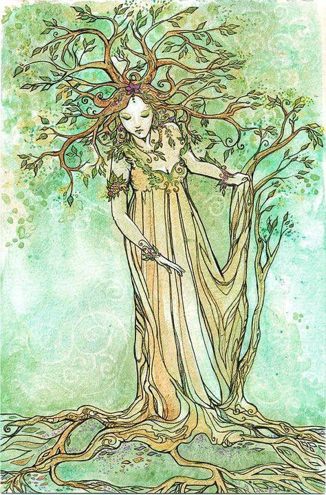 Dryad Painting by Katherine Nutt Tree Nymph, Mother Earth Art, Fae Art, Potted Palms, Indoor Greenery, Postal Vintage, Tree Spirit, Forest Creatures, Oak Trees