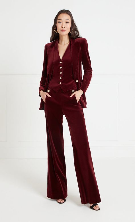 Temperley London – Official Online Store | Luxury Women's Fashion – Temperley London (INT) Burgundy Suit Women, Wedding Guest Jacket, Wedding Trouser Suits, Burgundy Suits, Three Piece Suit Women's, Red Suits, Christmas Choir, Wedding Outfit Inspiration, Western Suit