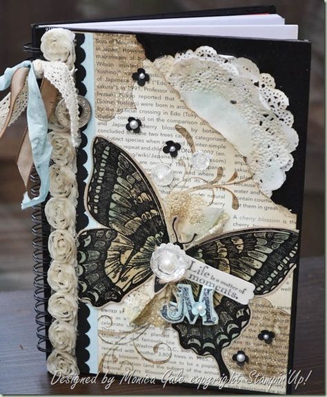 Stampin'Up swallowtail journal Scrapbook Ideas Butterfly, Butterfly Journal Cover, Butterfly Junk Journal Ideas, Butterfly Journal Ideas, Scrapbook Covers Ideas, Vintage Scrapbook Cover, Project Cover Ideas, Junk Journal Cover Ideas, Scrapbook Cover Ideas