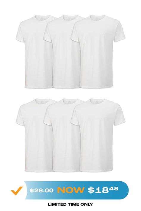 6-Pack - White - Available In Multiple Colors 100% Cotton Imported Pull On closure Machine Wash 6 pack Classic White Crew Undershirts Soft covered seams on neck and shoulders for comfortable fit Soft lay flat collar Classic fit for full range of movement while staying tucked Wicks Moisture #BlankTees #Screenprinting #MensTshirts Flat Collar, Men's Casual Style, Screenprinting, Summer Outfits Men, The Loom, 6 Pack, Fruit Of The Loom, Classic White, Loom