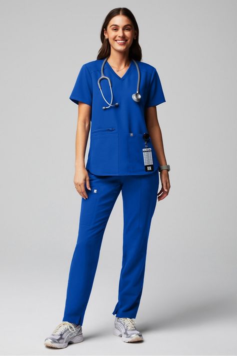 Mode 4-Pocket Top + Ion Pant Fabletics female Activewear >> Scrubs >> Kits >> Product Feed regular Nurse Practitioner Outfits, Fabletics Scrubs, Nurse Outfit Scrubs, Female Activewear, Medical Scrubs Outfit, Cute Scrubs, Scrubs Outfit, Blue Hibiscus, Veterinary Medicine