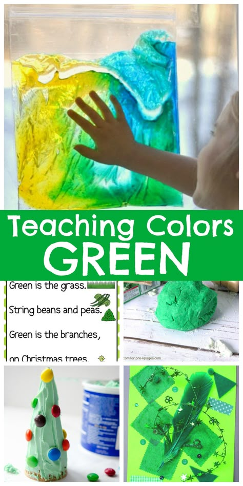 Teaching Colors GREEN - so many fun ideas for preschoolers! Green Art Preschool, Green Craft Preschool, Green Colour Activity For Preschool, Green Activities For Toddlers, Colour Activities, Color Activities For Toddlers, Green Activities, Green Crafts, Happy Home Fairy