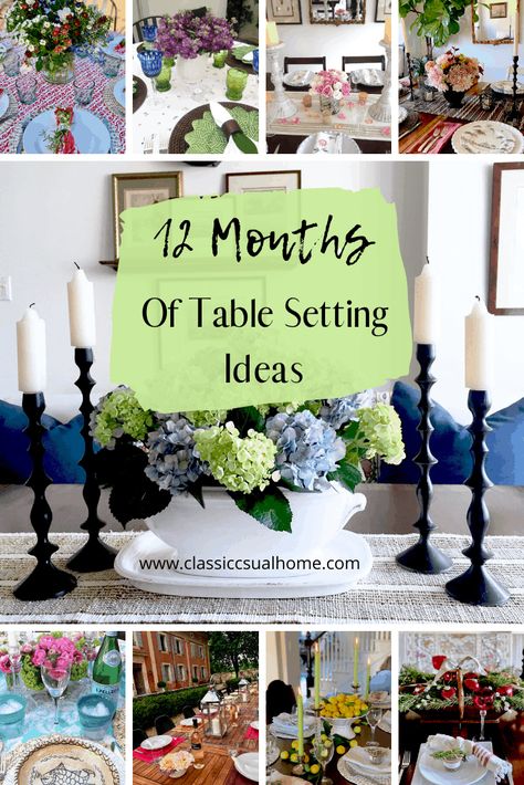 12 Months Of Table Setting Ideas - Classic Casual Home Lots of Ideas to copy and reuse what you have. Casual Table Settings Everyday Simple, Casual Dinner Party Table Decor, Kitchen Table Settings Everyday, Dinner Party Table Settings Casual, Modern Table Setting Everyday, Casual Dining Room Ideas, Wall Pantry Ideas, Wall Pantry, Casual Table Settings