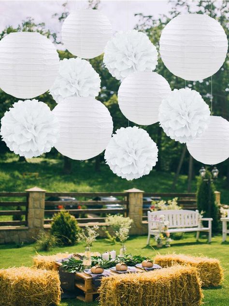 1pc Plain Paper Lantern | SHEIN USA Paper Flower Ball, White Party Decorations, White Paper Lanterns, Paper Lantern Decor, Sky Lanterns, All White Party, Paper Pom Poms, How To Wrap Flowers, Paper Lantern