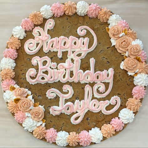 Preppy Birthday Cookie Cake, Cookie Cake Inspo Birthday, Wilton Number Cake Pan, Boho Cookie Cake, Pretty Cookie Cake, Girly Cookie Cake, 18th Birthday Cookie Cake, Happy Birthday Cookie Cake Designs, Decorated Cookie Cake Birthday