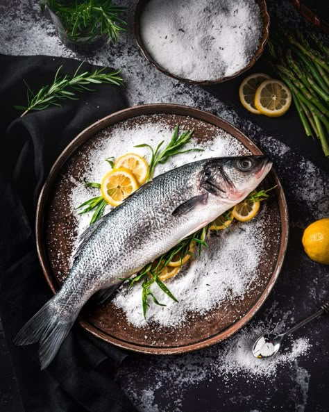 Salt Baked Branzino Baked Branzino, Branzino Recipe, Fish Food Photography, Ingredients Photography, Cooking With Wine, Food Photography Tips, Food Drink Photography, Fish Food, Baked Fish