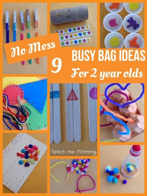 No Mess Busy Bag Ideas for 2 Year Olds Great for occupying older siblings when the newborn arrives. Busy Bag Ideas, Toddler Busy Bags, Busy Activities, Activity Bags, Crafts And Activities For Kids, Quiet Time Activities, Busy Boxes, Quiet Activities, Busy Bags