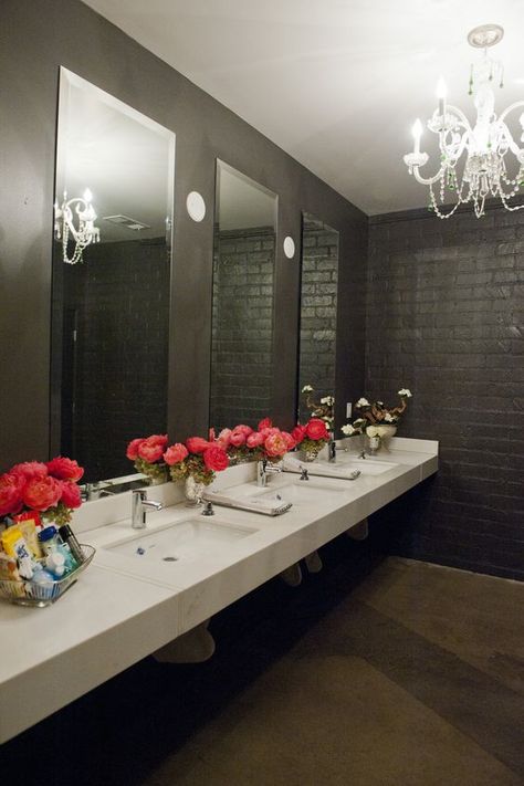 Restroom arrangements are a really nice touch and an easy way to up the 'wow' factor of your wedding.: Community Bathroom Ideas, Bathroom Decor Wedding, Event Space Bathroom Ideas, Public Bathroom Decor, Wedding Bathroom Decorations, Wedding Bathroom Ideas, Wedding Restroom Decor, Bathroom Wedding Decor, Public Bathroom Ideas