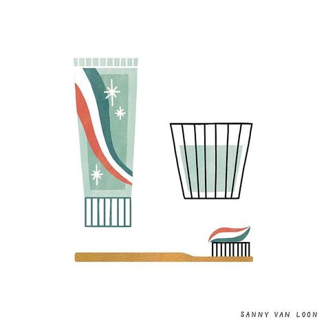 Sanny Van Loon, Toothpaste Illustration, Loon Illustration, Toothbrush And Toothpaste, Instagram Illustration, Toothbrush Toothpaste, Sticker Designs, Illustrators On Instagram, Surface Pattern Design