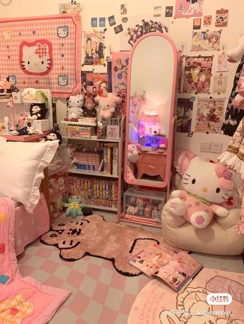 Sanrio Bedroom, Sanrio Room, Kawaii Room Ideas, Hello Kitty Room Decor, Hello Kitty Bedroom, Kawaii Bedroom, Hello Kitty Rooms, Otaku Room, Charmmy Kitty