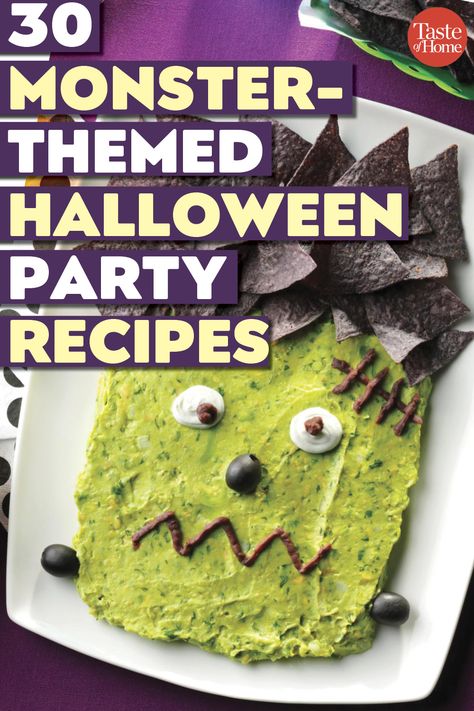 30 Monster-Themed Halloween Party Recipes Monster Theme Halloween Party, Halloween Taco Bar, Monster House Themed Dinner, Monster Mash Halloween Party Ideas, Monster Themed Food, Monster Mash Party Food, Monster Halloween Party, Monster Mash Halloween Party, Monster Pizza