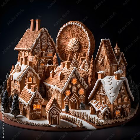 Gingerbread House Hogwarts, Ginger Bread House Village Ideas, Gingerbread House Blueprints, Gingerbread Building Ideas, Gingerbread Train Ideas, Gingerbread Construction, Gingerbread Architecture, Gingerbread Church, Gingerbread House Village