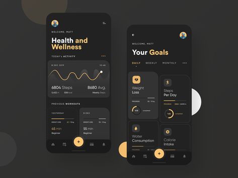 Health App Design, Gold Mobile, Ui Design Elements, App Interface Design, Mobile Ui Design, Mobile Development, App Design Inspiration, App Interface, Health App