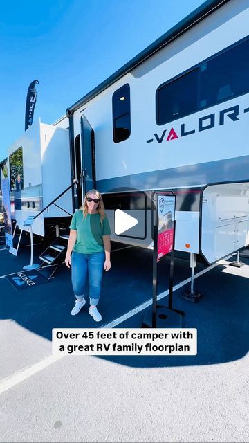 RV LIFE + TRAVEL | Jason & Vikki on Instagram: "Over 45 ft of camper + top RV family floor plan 😲  Tour the 2025 brand new @alliance_rv Valor 44v14 fifth wheel toy hauler. It’s even rated for full-time RV living!   Come back for more RV Life + RV Tours 🚐   • • #camper #rvlife #fulltimerv #camperliving #rvfamily #toyhauler #fifthwheel #campervanlife #camperliving #rvs" Toy Hauler Rv, Camper Tops, Rv Floor Plans, Fifth Wheel Toy Haulers, Camper Van Life, Rv Living Full Time, Camper Living, Full Time Rv, Camper Life