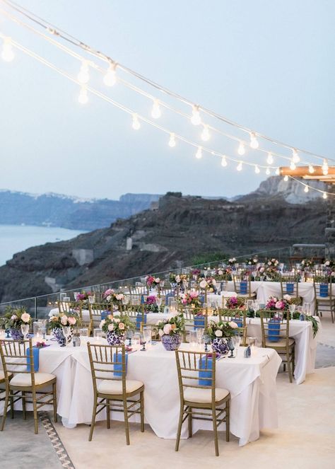 Mamma Mia Wedding Colors, Wedding Venues Santorini, Micro Wedding In Greece, Mamma Mia Wedding Ideas, Greek Blue Wedding, Wedding In Santorini, Greece Theme Wedding, Cavo Ventus Wedding, Santorini Themed Wedding