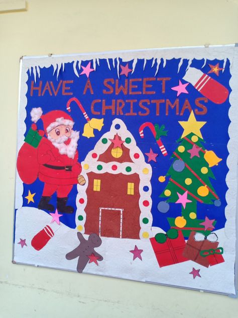 Beautiful picture of Christmas board decoration Christmas Board Decoration, Notice Board Decoration, Alphabet Activities Kindergarten, Christmas Classroom Door, Theme Board, School Board Decoration, Activities Kindergarten, Christmas Board, Notice Board