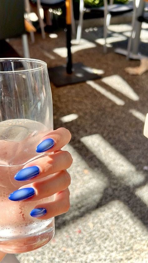 Spring Summer Nails 2024 Blue, Blueberry Aura Nails, Blue Aroura Nails, Blueberry Milk Aura Nails, Blue Nails Spring 2024, Trendy Nails Ideas 2024 April, Blue Aura Nails Almond, April 2024 Nail Trends, Blueberry Blue Nails