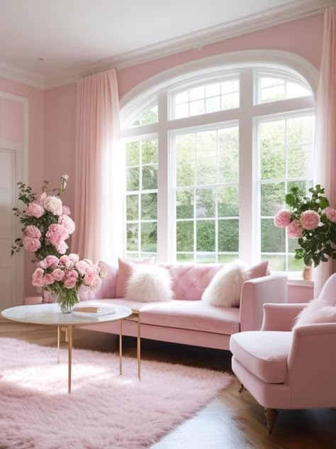 Pink House Interior, Pink Living Room Decor, Girly Apartment Decor, Pink Furniture, Pink Living Room, Dream Apartment Decor, Casa Vintage, Colourful Living Room, Pink Home Decor