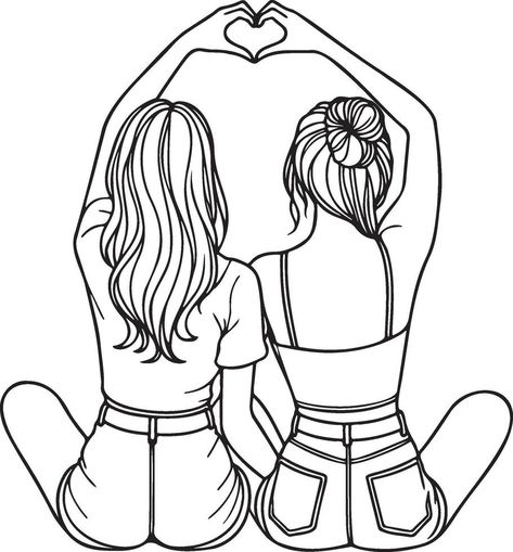 Best Friend Pictures To Draw, Bff Pictures Drawing, Drawing Ideas For Your Best Friend, Cute Sister Drawings, Lgbtq Coloring Pages, Cute Things To Draw For Your Best Friend, Two Best Friends Sketch, Bff Sketches, Cute Drawings For Friends