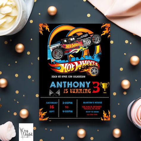 Hotwheels Birthday Invitation, Hotwheels Invitation, Hot Wheels Birthday Invitations, Hot Wheels Invitations, Cars Invitation, Cars Birthday Invitations, Hot Wheels Birthday, Cars Birthday, Birthday Invitations Kids