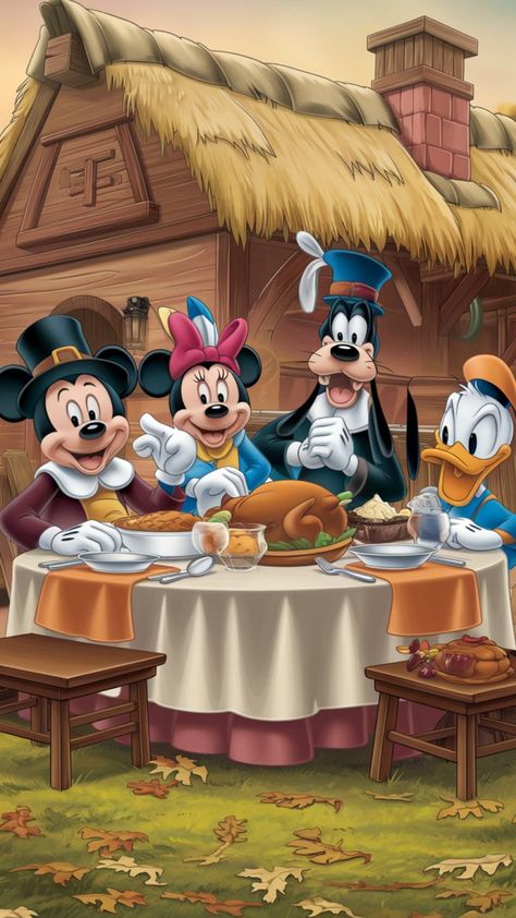 Disney Fall Wallpaper, Disney Screensaver, Disneyland Fall, Disney Autumn, Happy Thanksgiving Wallpaper, Disney Fall, Disney Thanksgiving, Thanksgiving Cartoon, Minnie Y Mickey Mouse