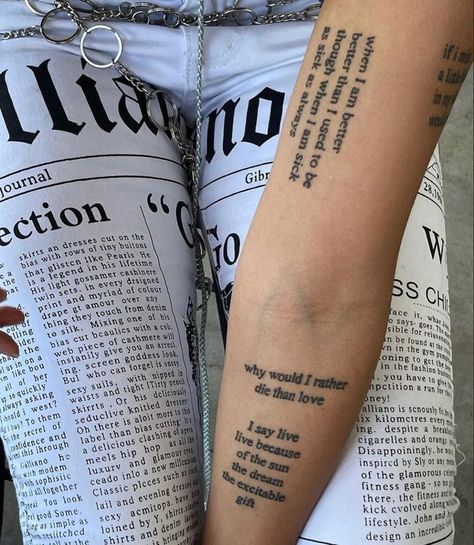 Tattoo Text Idea, Word Sleeve Tattoo, Text Message Tattoo, Texts Tattoo, Red Text Tattoo, Tato Wolf, Thigh Quote Tattoo, Leg Quote Tattoo, Tattoos On Thigh