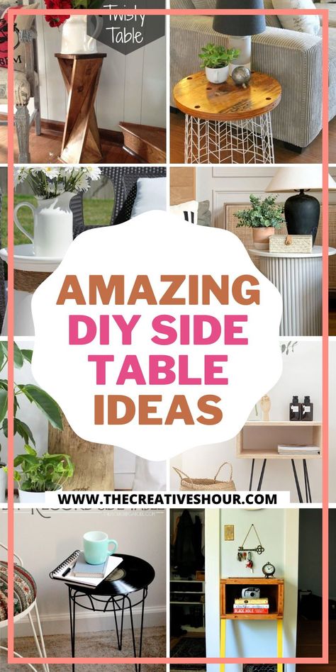 If you are looking out for some DIY side table ideas to build one for yourself, then we are at your rescue. In this article, you will explore some unique and elegant DIY modern side tables to enhance the beauty of your living room, bedroom, or even your garden. Click here for unique & creative DIY side table ideas, upcycle DIY side table ideas, DIY side table ideas for small spaces, & living room, DIY side table ideas for outdoor, patio DIY side table ideas, painted DIY side table ideas. Cheap Side Tables, Diy Bedside Table, Side Table Ideas, Crate Side Table, Crazy Laura, Simple Side Tables, Unique Side Table, Diy Side Table, Patio Side Table