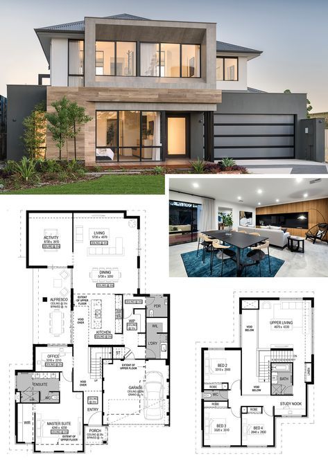 Two Storey Floorplan | The Odyssey by National Homes Two Storey House Plans, House Projects Architecture, Home Designs Exterior, Double Storey House, Modern House Floor Plans, 2 Storey House Design, Open House Plans, Two Story House Plans, Two Story House