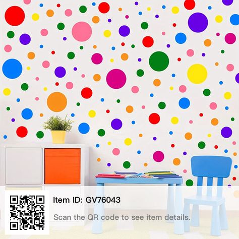 Nursery Classroom, Circle Rainbow, Kindergarten Decorations, Girls Wall Stickers, Baby Playroom, Plain Wall, Polka Dot Wall Decals, Rainbow Polka Dots, Polka Dot Walls