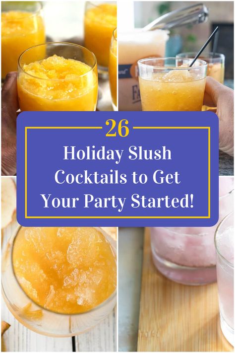 Collage of 4 holiday slush cocktails. Christmas Slushie Drinks, Alcoholic Slushy Drinks Recipes, Alcohol Slushies Recipes Frozen Drinks, Alcohol Slushies Recipes, Holiday Slush Recipes, Frozen Slushy Alcohol Drinks, Whisky Slush, Slushie Recipe Alcoholic, Slush Alcohol Drinks