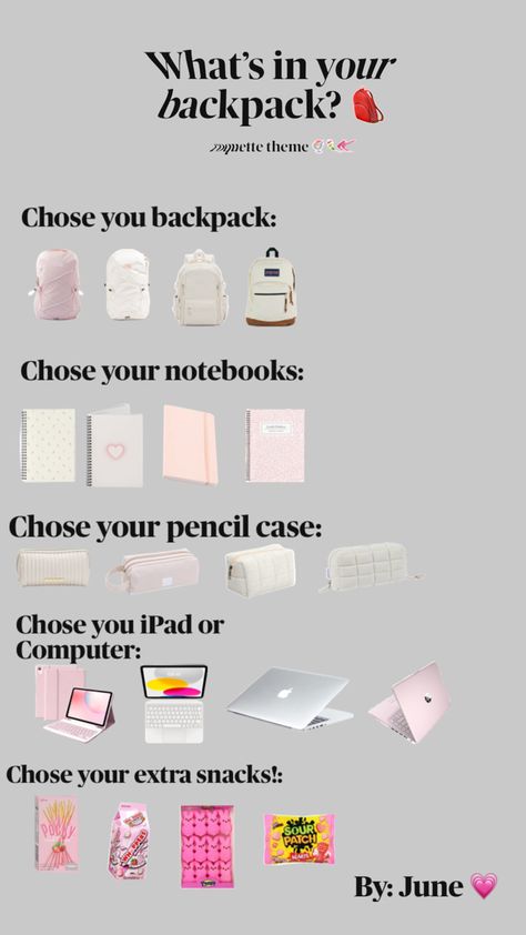 What is in your backpack? Chose from 4-5 opinions of your choice! 🎀clean girl theme pink 💗 Tips For 6th Grade, School Locker Organization, Locker Organization, College Student Hacks, Theme Pink, School Bag Essentials, Student Hacks, School Lockers, Girl Backpacks School