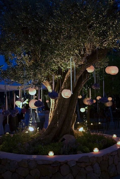 Lightning Ideas, Outdoor Tree Lighting, Tattoo Garden, Garden Tattoo, Outdoor Restaurant Design, Lights Decoration, Wedding Backyard, Lights Wedding Decor, Aesthetic Garden