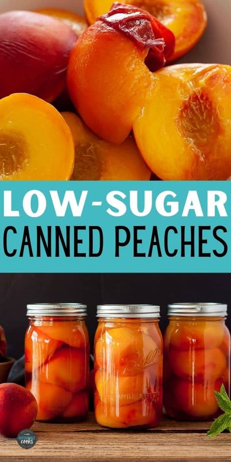 An easy step-by-step tutorial for Canning Peaches. This recipe for how to can peaches is perfect for beginners and experienced canners alike. Instructions include low-sugar and no-sugar options. Canning Peaches Recipes, Preserve Peaches, Can Peaches Recipes, How To Can Peaches, Canning Fruit Recipes, Can Peaches, Sugar Free Jam Recipes, Diy Canning, Spiced Peaches