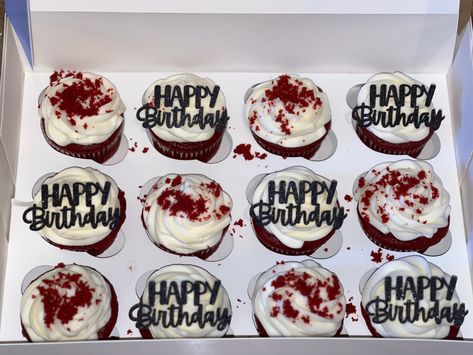 Red Velvet Birthday Cupcakes, 20th Birthday Cupcakes For Him, Decorated Red Velvet Cupcakes, Cute Red Velvet Cupcakes, Red Velvet Cupcakes Aesthetic, Spooky Red Velvet Cupcakes, Cupcakes For Men, Happy Birthday Cupcakes, Red Velvet Cupcakes