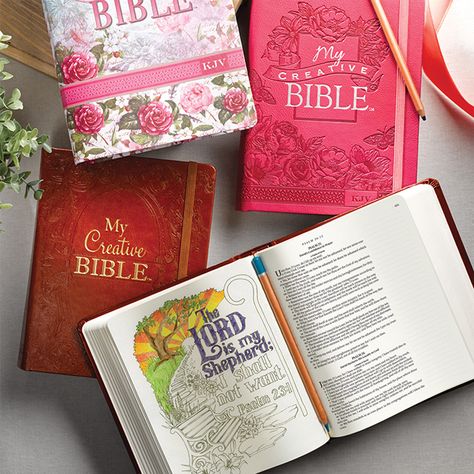 KJV My Creative Bible, Pink Floral LuxLeather My Creative Bible, Scripture Illustration, Coloring Bible, Scripture Artwork, Scripture Journal, Creative Bible, Christian Art Gifts, Faith Journaling, Drawing Pictures