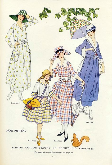 Fashion Plate - McCall's Magazine, August 1917 1917 Fashion, 10s Fashion, Fashion 1910, 1910s Fashion, 1920 Fashion, Fashion Illustration Vintage, 20th Century Fashion, Vintage Dress Patterns, Edwardian Fashion