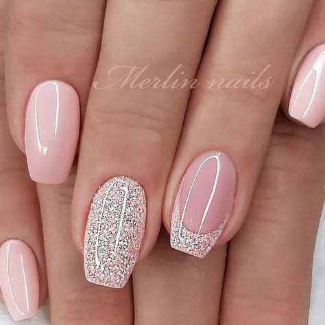 Ballerina Nails Short, Michelle Nails, Ballerina Nails Designs, Pink Tip Nails, Fancy Nails Designs, Short Coffin Nails, Ballerina Nails, Pink Nail Designs, Short Acrylic Nails Designs