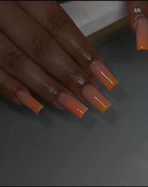 Orange Acrylic Nails Medium Length, Acrylic Nail Designs Square Orange, Orange Tapered Square Nails, Medium Square Acrylic Nails Orange, Orange Acrylic Nails Black Women, Orange Ombré Nails, Orange Yellow Nails, Orange Ombre Nails, Ombré Nails