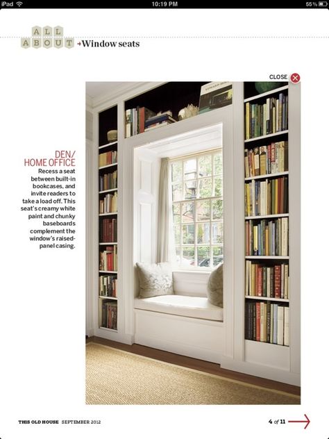 Window Seat With Bookshelves, Small Window Seat, Luxury Home Library, Library Design Ideas, Library Video, Bookshelves Living Room, Home Library Design Ideas, Built In Window Seat, Cozy Home Library