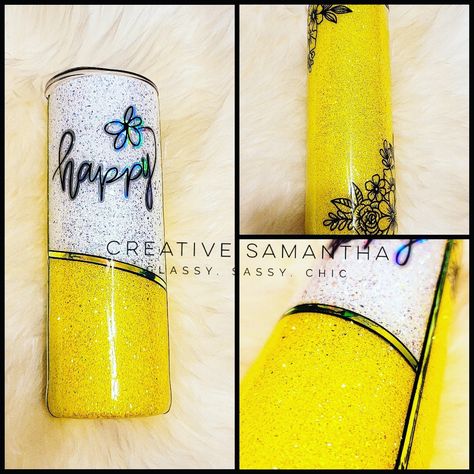 Yellow Tumbler Ideas, Epoxy Cups, Glitter Tumbler Cups, Sublimation Ideas, Glitter Tumblers, Custom Tumbler Cups, Tumbler Cups Diy, Cup Ideas, Glitter Cups